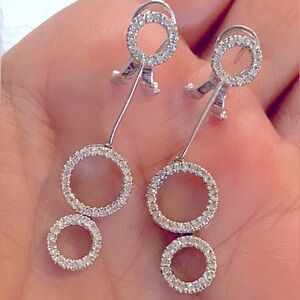 Gorgeous Solid 14k White Gold Diamond Circle Of Life Dangle Leverback Earrings!